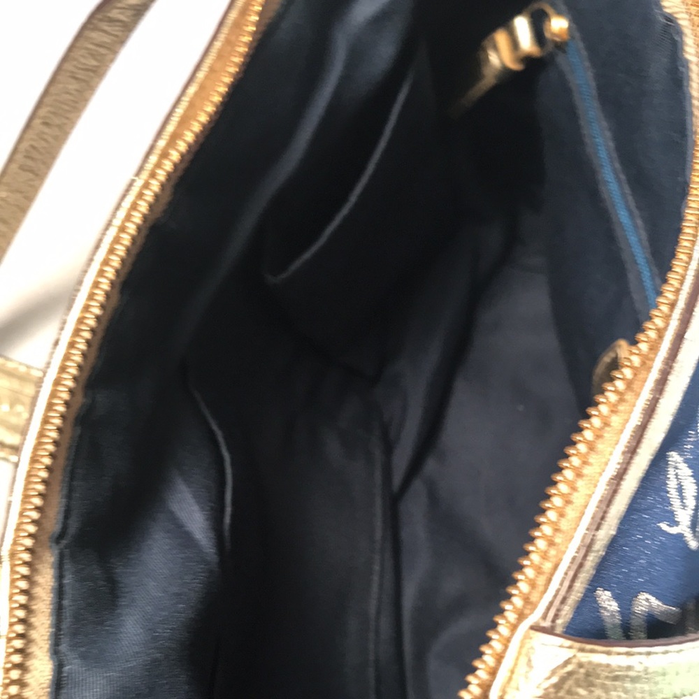 Coach Navy Blue and Metallic Gold Canvas New York Est. 1941 Tote Purse Handbag - Picture 8 of 10